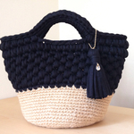 タッセル&ジルコニアチャーム付 麻かごバッグ