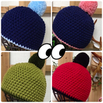 【受注販売/オーダーメイド】大人用 手編みニット帽  ボンボン付き  Bタイプ