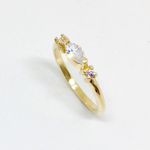 18金仕上げマーキスカット&ラウンドカットCZダイヤリング