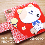 昭和レトロ生地 ネコ 手帳型 iPhone7ケース