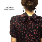 着物ワンピース(黒、椿、リボン)着物リメイク