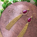 秋色しずくのタッセルチェーンピアス/イヤリング<winered>