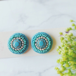 ターコイズ ビーズ刺繍 ピアス