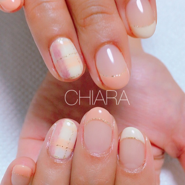 大人ピンクのシンプルチェックネイル*オフィスでも