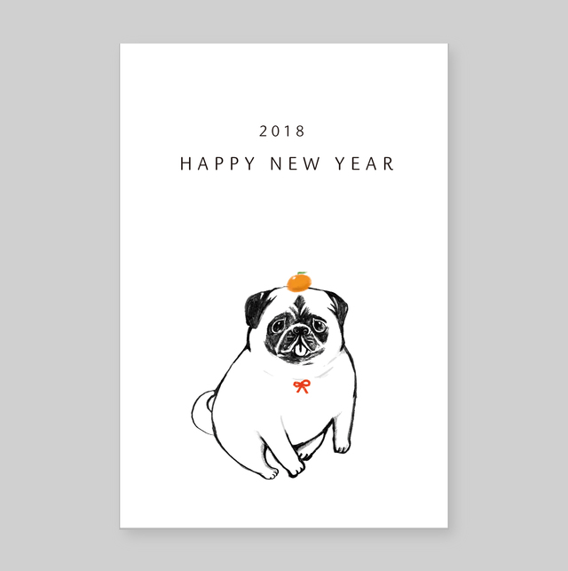 【年賀状】パグ 【5枚入り】 2018 戌年 犬