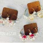 かすみ草と小花のフラワーレジンとコットンパールのフープピアス★着物にも◎