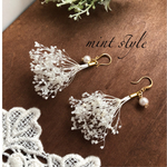 人気作品★レジン加工★ホワイト系/かすみ草とコットンパールのイヤリング/ピアス