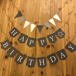 新作☆誕生日 バースデー フラッグガーランド 3点セット 飾り付け モノトーン 名入れ 年齢入れ可能 選べる毛糸11色☆