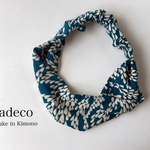 着物ターバン(ブルー、花びら)