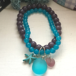 すみれ色とターコイズのブレスレット(*´꒳`*)夏セール💙