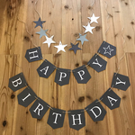 新作☆誕生日 バースデー ガーランド 星 スター 飾り 3点セット 名入れ年齢入れ可 モノトーン 選べる紐7色☆