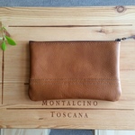 レザー♪ シンプル キャラメル色ヌメ革のポーチ 通帳入れなどに (こげ茶のステッチ)