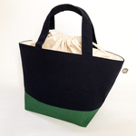 持ち手付きお弁当袋 ネイビー×モスグリーン 保冷ランチポーチ 巾着