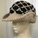 和ちゃん手編み☆帽子(ベージュ&黒)秋・冬用