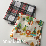 送料込♢ガーゼハーフハンカチ🦔☆2枚セット☆ハリネズミ&チェック柄