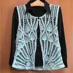 和ちゃん手編み☆ 綿レース糸100% 前開きベストカーディガン(ミントグリーン)春・夏用