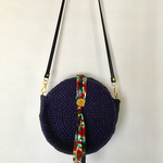 麻ラウンドショルダーバッグ ネイビー バイカラー