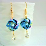 千代紙*和風ピアス♥クリスタル付き☆青【送料無料】