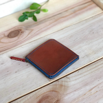 レザー♪ レンガブラウンのヌメ革の小物ケース 《ブルーのファスナー》☆アクセサリー、イヤホンケースにも☆