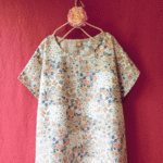 小花 パッチワーク風 ワンピース ピンク×ブルー