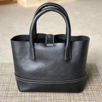 革のシンプルミニトートバッグ ブラック