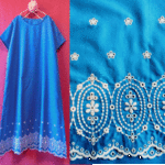 裾レース 半袖ワンピース ターコイズ