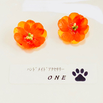 レジン オレンジ花 イヤリング ピアス