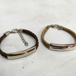 『彫刻無料』編み込みペアブレスレット(ブラウン&ベージュ)