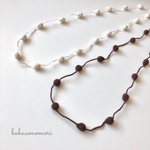 レース糸♡手編みのまんまる飾りのネックレス 白、茶