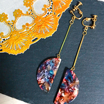 レトロカラーマーブルハーフムーン イヤリング ピアス