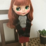 【送料無料】リカちゃん、ブライス 赤デニムスカート、ニットセット