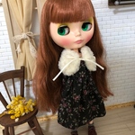 【送料無料】リカちゃん、ブライス 花柄ワンピース、ファーショールセット