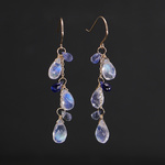 #647★K10★現品一点もの★レインボームーンストーンとブルーサファイアのピアス