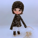 夜空の星屑つなぎ(チュールバルーンスカート)とラメ入りモコモコニット帽のセット