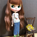 【送料無料】リカちゃん/ブライス 花柄レーストップス、デニムロングスカートセット