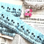 綿ギャザーレース 花柄 水色 3メートル