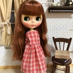 【送料無料】リカちゃん、ブライス チェック柄ワンピース