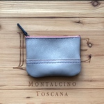 レザー 小さなポーチ シンプルグレー (ピンクのファスナー)