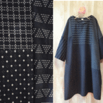 刺し子風 刺繍パッチワーク ワンピース 藍色