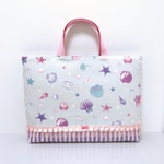 【再販】 シェル パール*ブルー×ストライプ☆*レッスンバッグ シンプル リボン 北欧