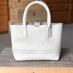 レザー アイボリーのミニトートバッグ 《紺色のステッチ》