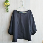 ツイストスリーブブラウス*ネイビー*リネン