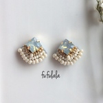 再販*ビジュー扇型ビーズ刺繍ピアス/イヤリング(アイボリー)*