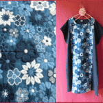 北欧調 お花刺繍 ワンピース 青紺