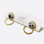 グレージュ×牛柄 リングピアス