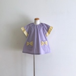 ラベンダーカラー×イエロー・パープルドットの半袖スモック