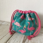 【再販】ミニ巾着 フラミンゴ柄