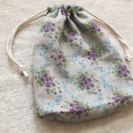 すみれ柄リネンのシューズ袋 ニ枚仕立てで丈夫!