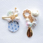 青の七宝 アシンメトリーわびさびピアス/イヤリング