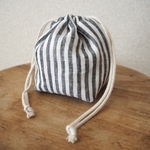 コロンとかわいいリネンのミニ巾着✽細ストライプ